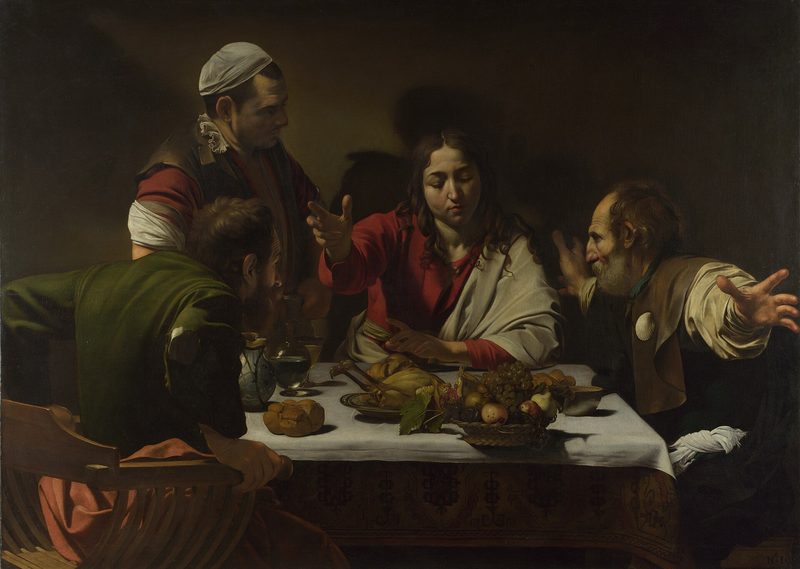 Caravaggio, Supper at Emmaus: the risen Christ blesses the bread