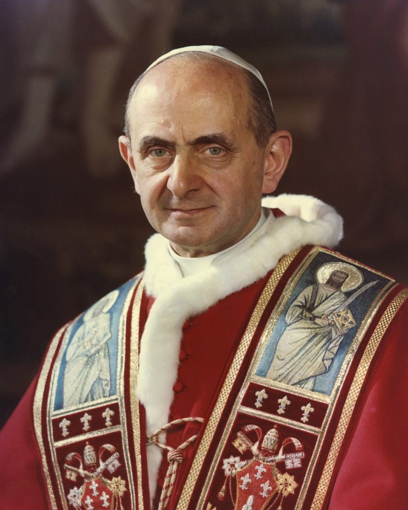 A color portrait of Pope St. Paul VI in 1969, in red mozzetta and embroidered stole.