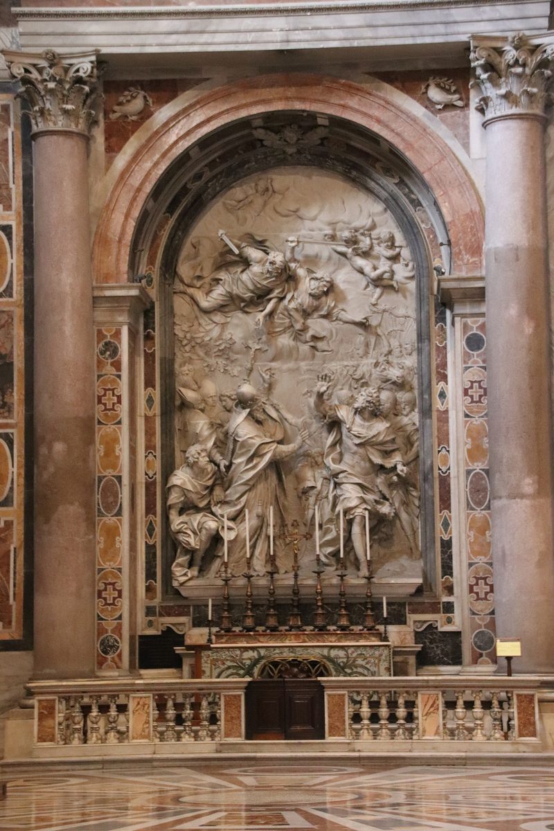 Alessandro Algardi’s marble relief in St. Peter’s Basilica: Pope Leo meets Attila, with Peter and Paul in the sky above.