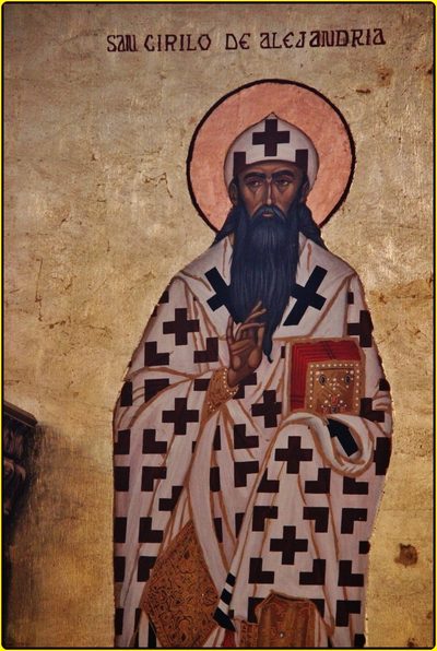 Painting of St. Cyril of Alexandria in bishop’s vestments, holding a book.