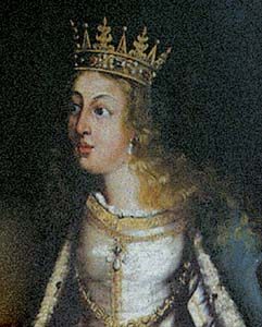 Painting of St. Elizabeth of Portugal wearing a gold crown.