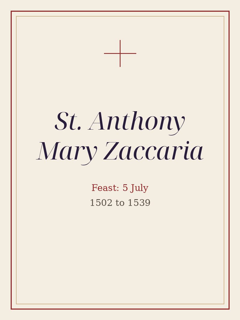 A plain typographic plate: St. Anthony Mary Zaccaria, with the feast day.