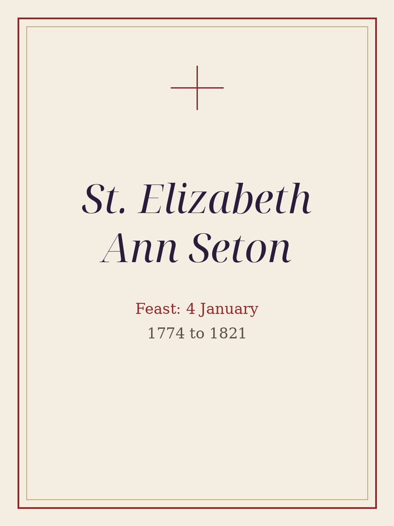 A plain typographic plate: St. Elizabeth Ann Seton, with the feast day.