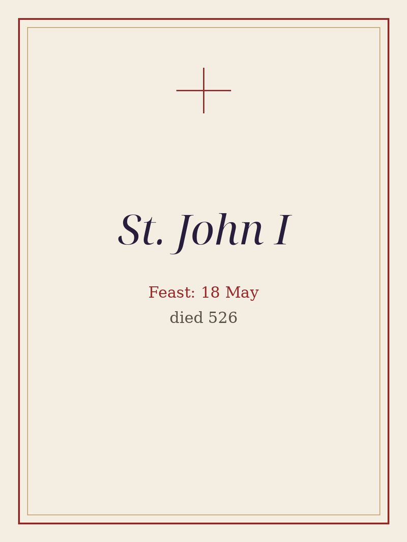 A plain typographic plate: St. John I, with the feast day.