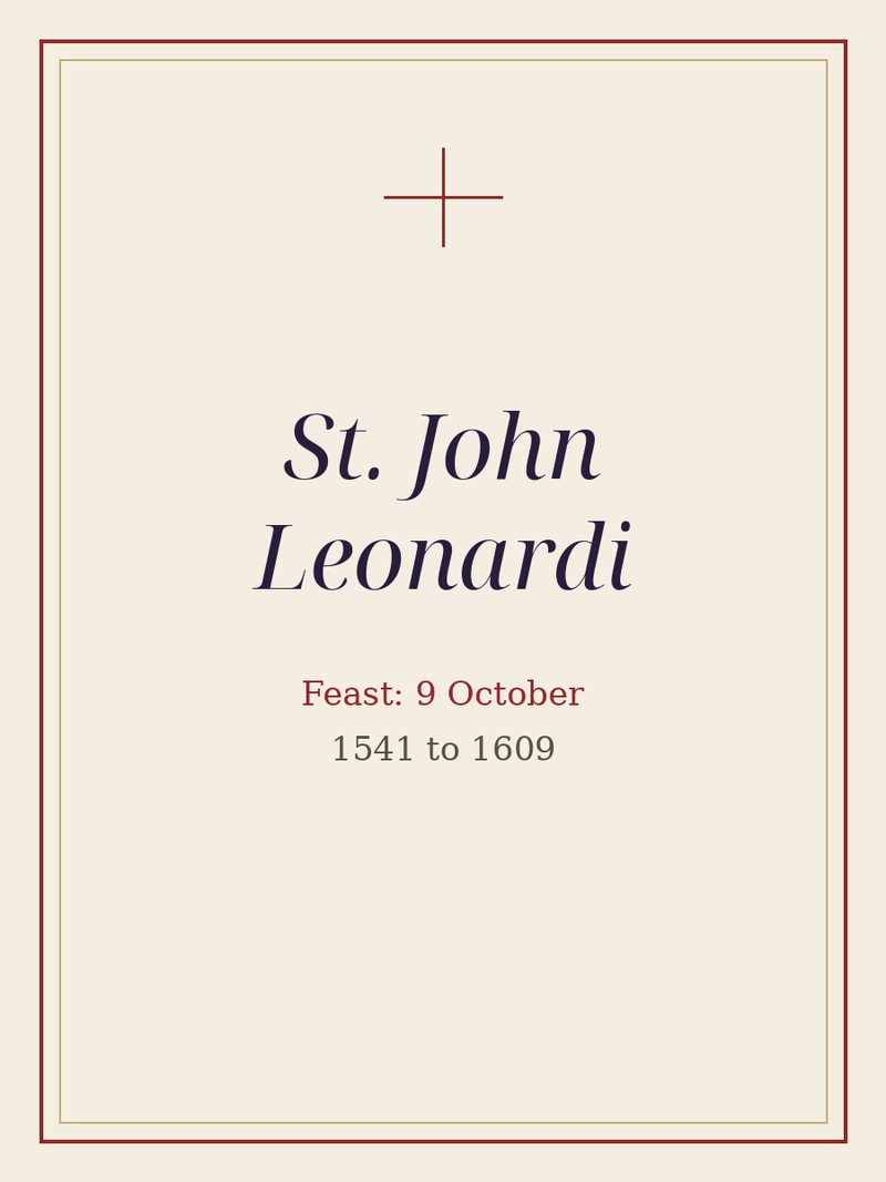 A plain typographic plate: St. John Leonardi, with the feast day.