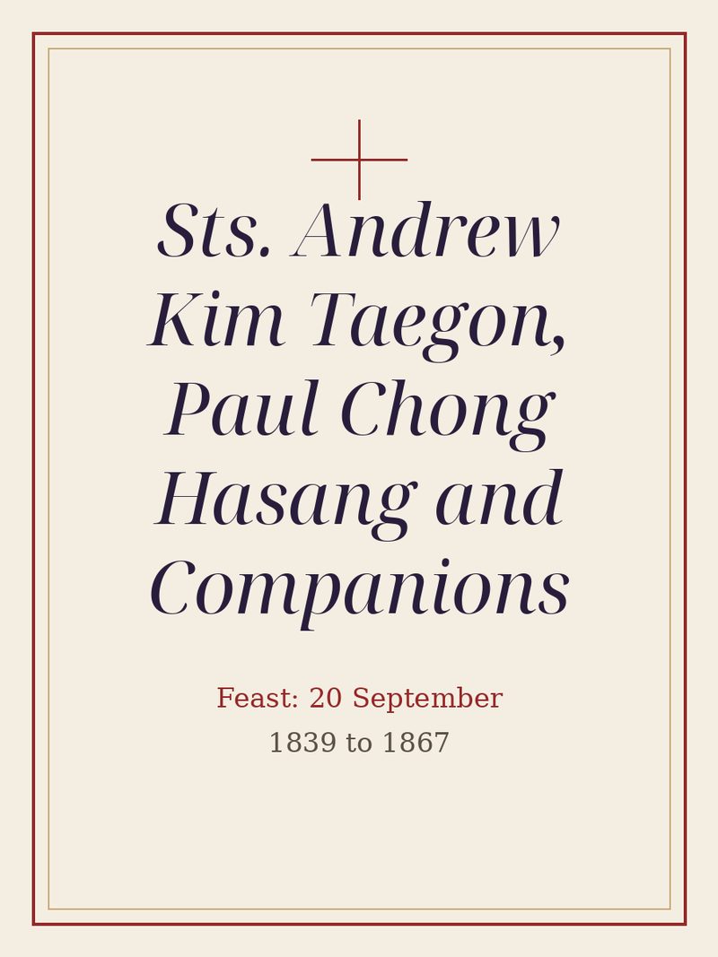 A plain typographic plate: Sts. Andrew Kim Taegon, Paul Chong Hasang and Companions, with the feast day.