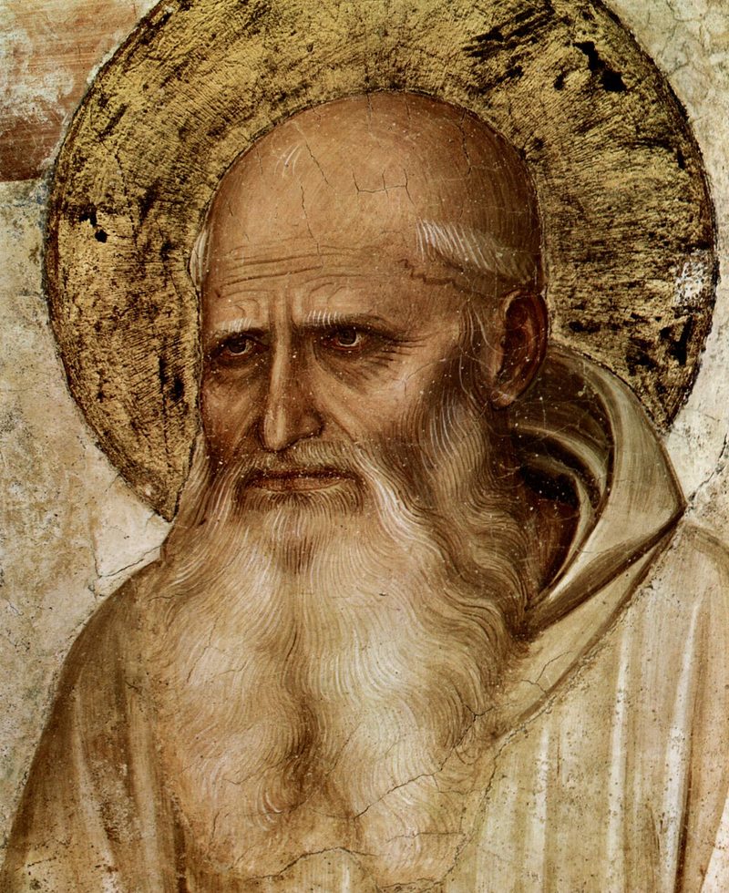 Painting of St. Romuald, an old monk with a long white beard and a halo.
