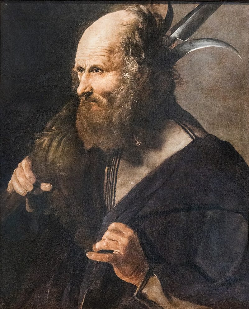Painting by Georges de La Tour of St. Jude, a bald, bearded old man holding a halberd.